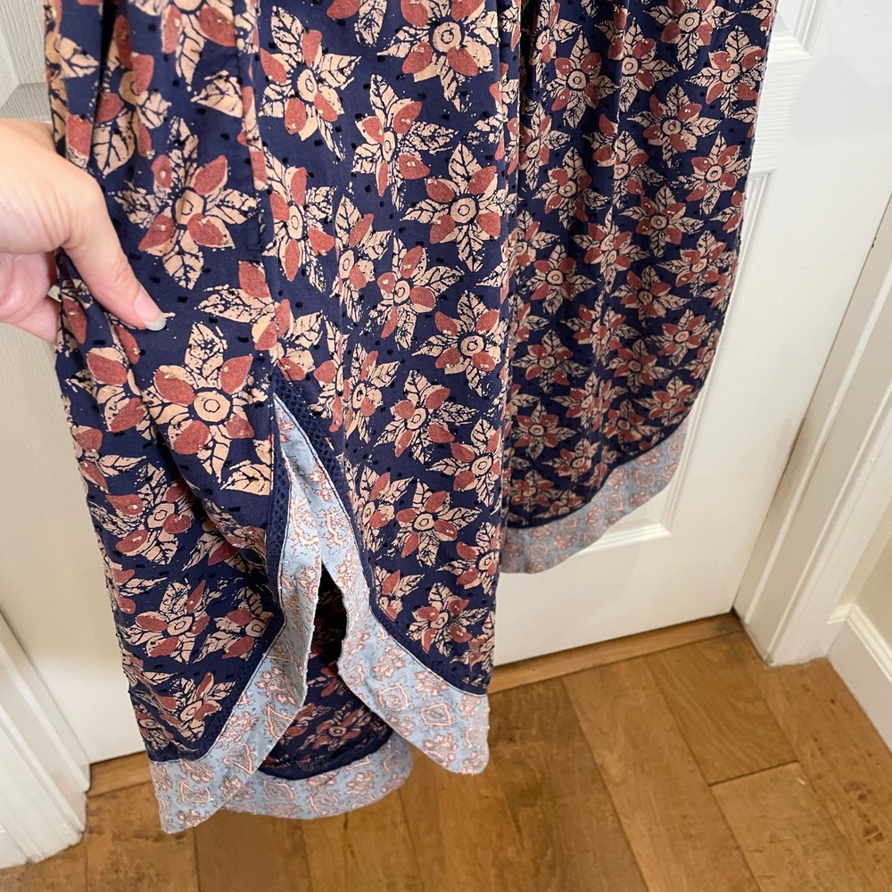 Free People Hazy Maisy Dress Maxi Indigo Combo Floral Paisley Boho Puff Sleeve S - Picture 6 of 10